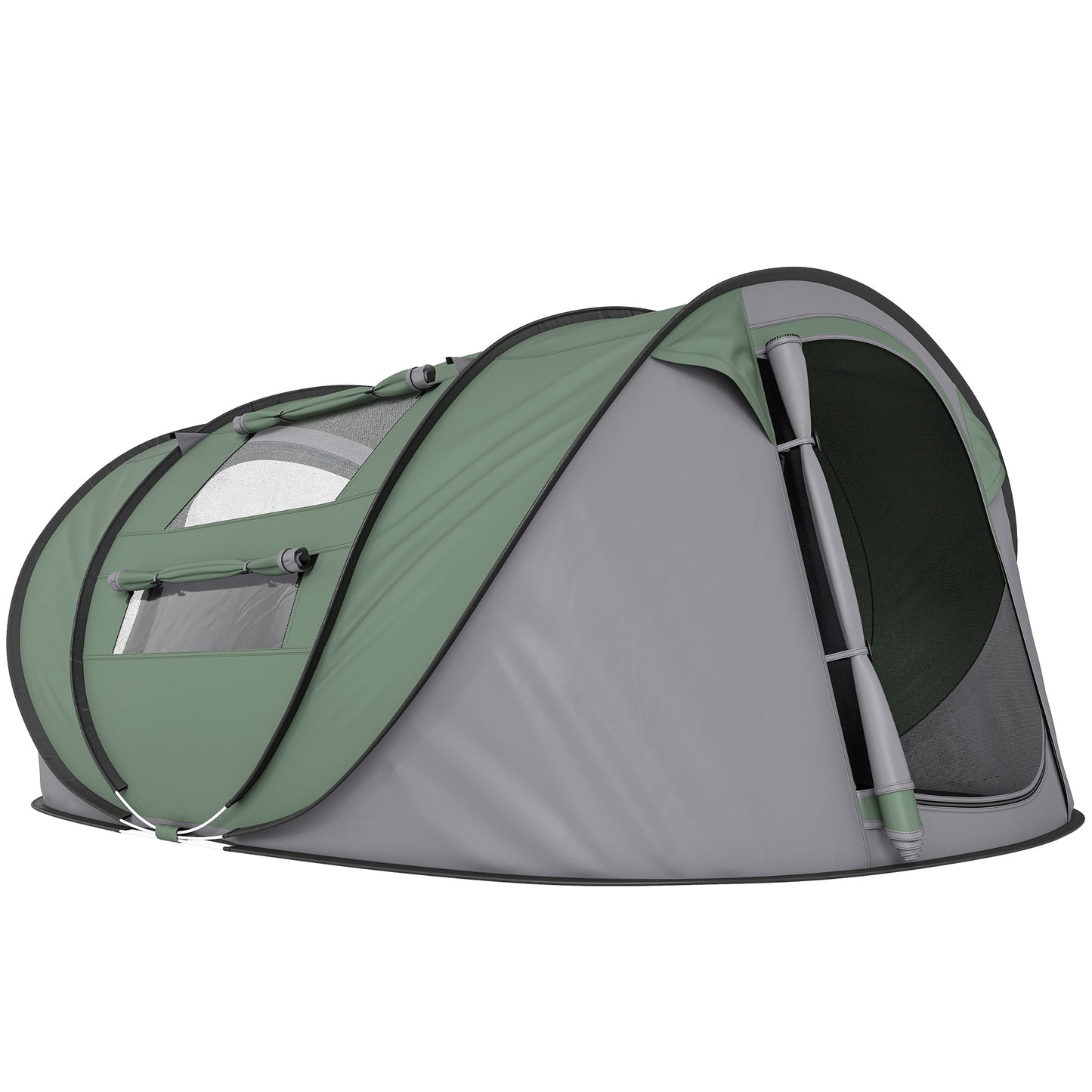 Photo of Outsunny 4 Person Pop-up Camping Tent Family Tent with Ground Sheet, 4 Windows and Portable Carry Bag for Beach Outdoor Trip, Dark Green in Green colour on a white background