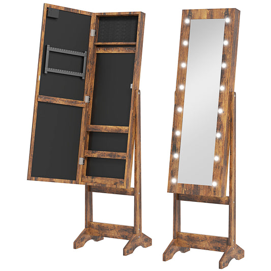 Photo of HOMCOM Freestanding Mirrored Jewellery Storage Cabinet - Wood-Effect in Wood-Effect colour on a white background
