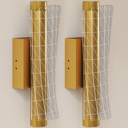 Photo of HOMCOM Led Wall Lamp 2 Pack, 9W Modern Indoor Geometric Mesh Wall Light, Colour Temperature Adjustable 3000K/4000K/6500K for Bedroom, Living Room, Hallway, Stairs, Gold Tone in Tone colour on a white background