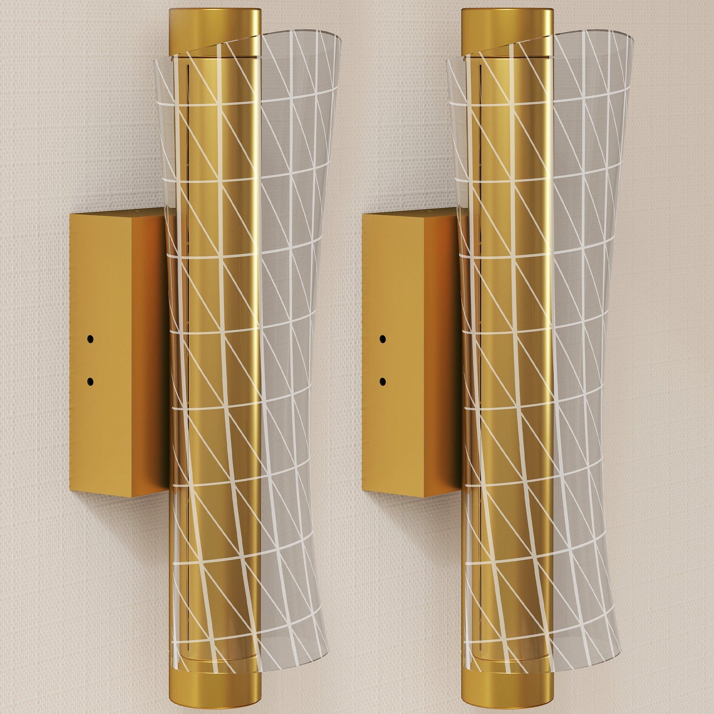 Photo of HOMCOM Led Wall Lamp 2 Pack, 9W Modern Indoor Geometric Mesh Wall Light, Colour Temperature Adjustable 3000K/4000K/6500K for Bedroom, Living Room, Hallway, Stairs, Gold Tone in Tone colour on a white background