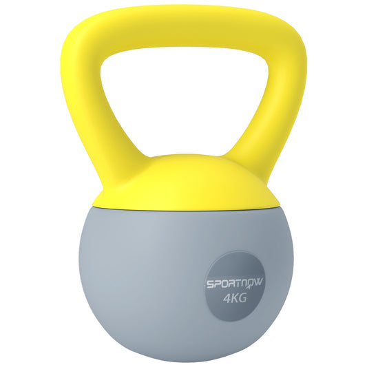 Photo of SPORTNOW 4KG Soft Kettlebell, Kettle Bell with Non-Slip Handle for Home Gym, Weight Lifting, Strength Training, Yellow/Grey in Yellow/Grey colour on a white background