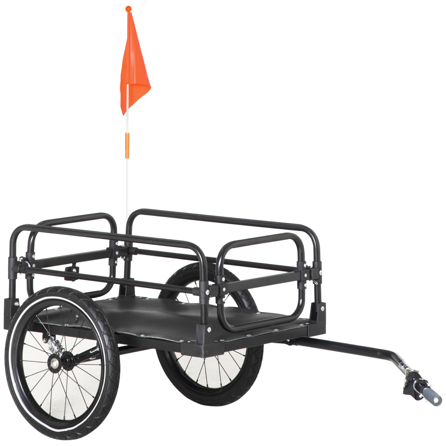 Photo of HOMCOM Steel Bike Trailer with Triple Safety, Wagon Bicycle Trailer with Suspension, 2 Wheels Outdoor Storage Carrier, Black in Black colour on a white background