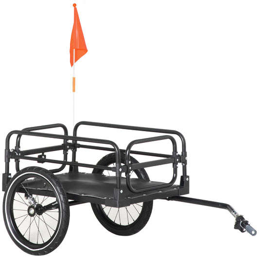 Photo of HOMCOM Steel Bike Trailer with Triple Safety, Wagon Bicycle Trailer with Suspension, 2 Wheels Outdoor Storage Carrier, Black in Black colour on a white background