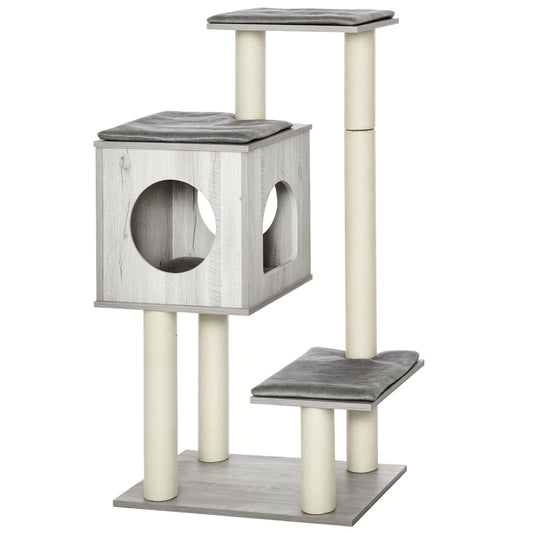 Photo of PawHut Cat Tree for Indoor Large Cats 113cm Kitten Tower Condo Jute Scratching Post Kitten Play House Activity Center Furniture in Furniture colour on a white background