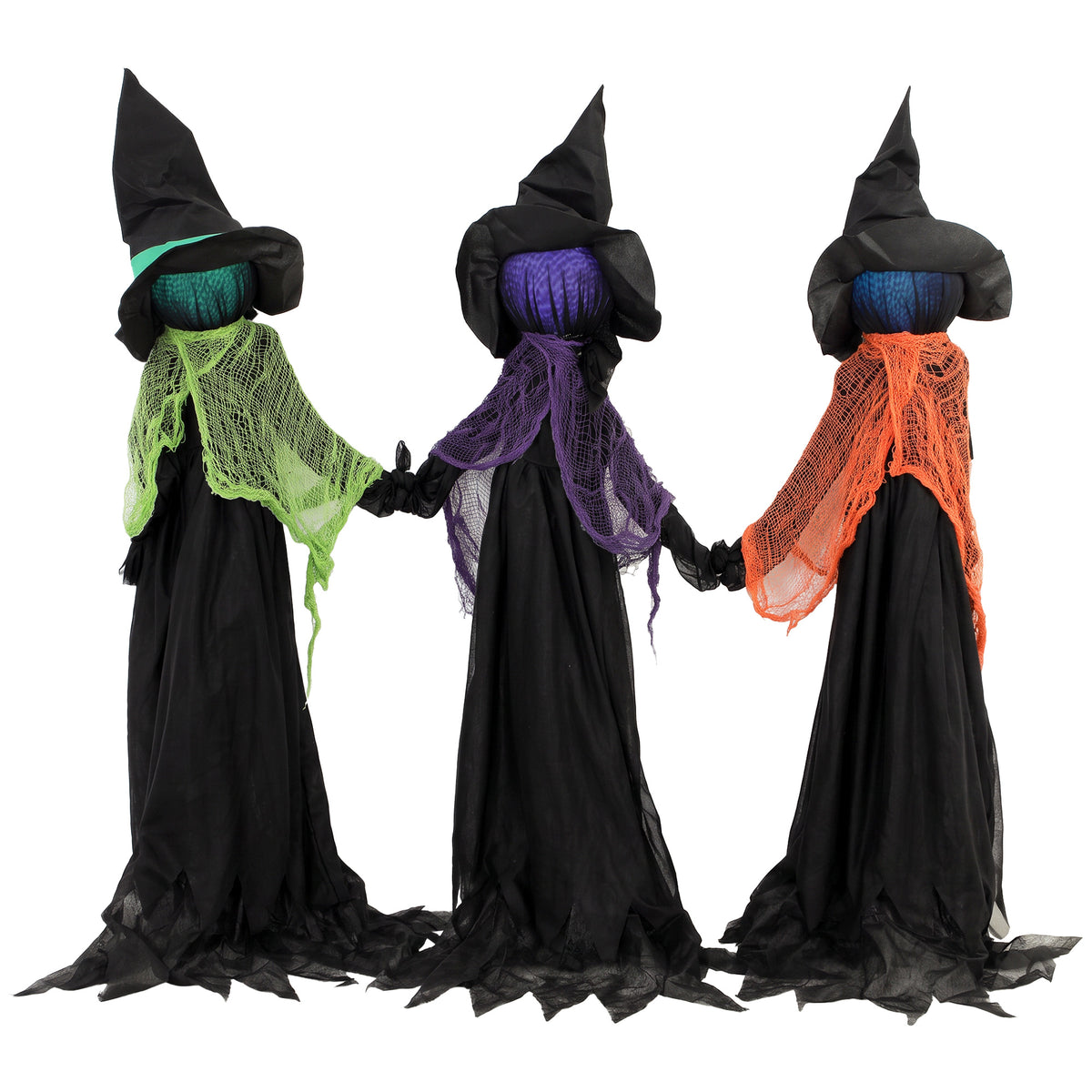 Photo of HOMCOM 120cm Witches Holding Hands Halloween Decorations Outdoor Indoor, Scary Halloween Witch Decor with Light-Up Heads in Heads colour on a white background