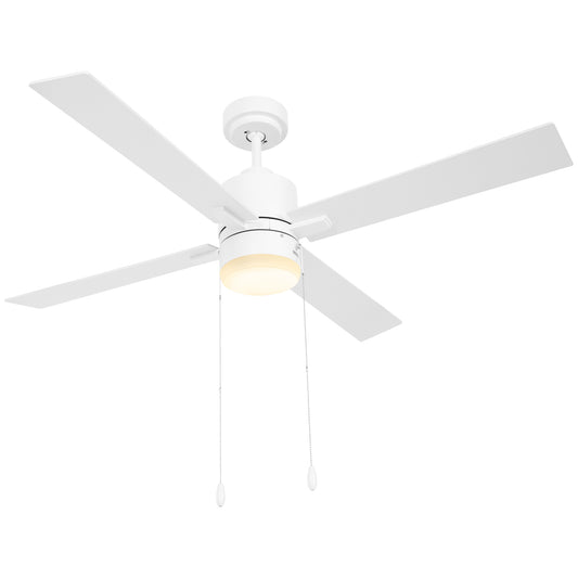 Photo of HOMCOM Ceiling Fan with LED Light, Flush Mount Ceiling Fan Lights with Reversible Blades, Pull-chain, White and Natural Tone in Tone colour on a white background
