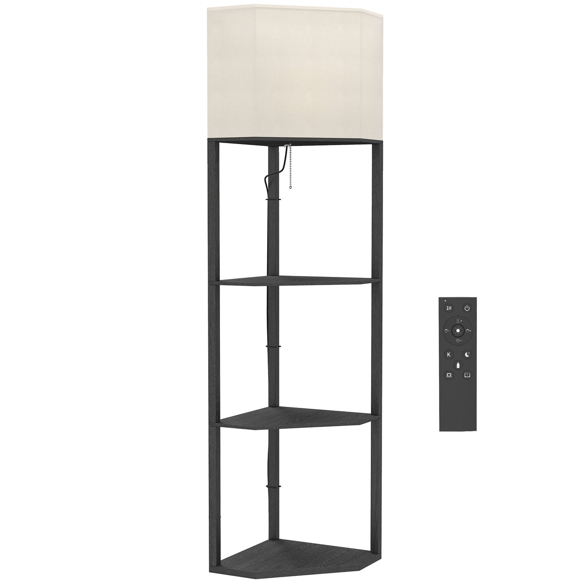 Photo of HOMCOM Corner Floor Lamp with Shelves and Lights, Modern Dimmable Standing Lamp with 3000K/4000K/6000K Colour Temperature in Temperature colour on a white background
