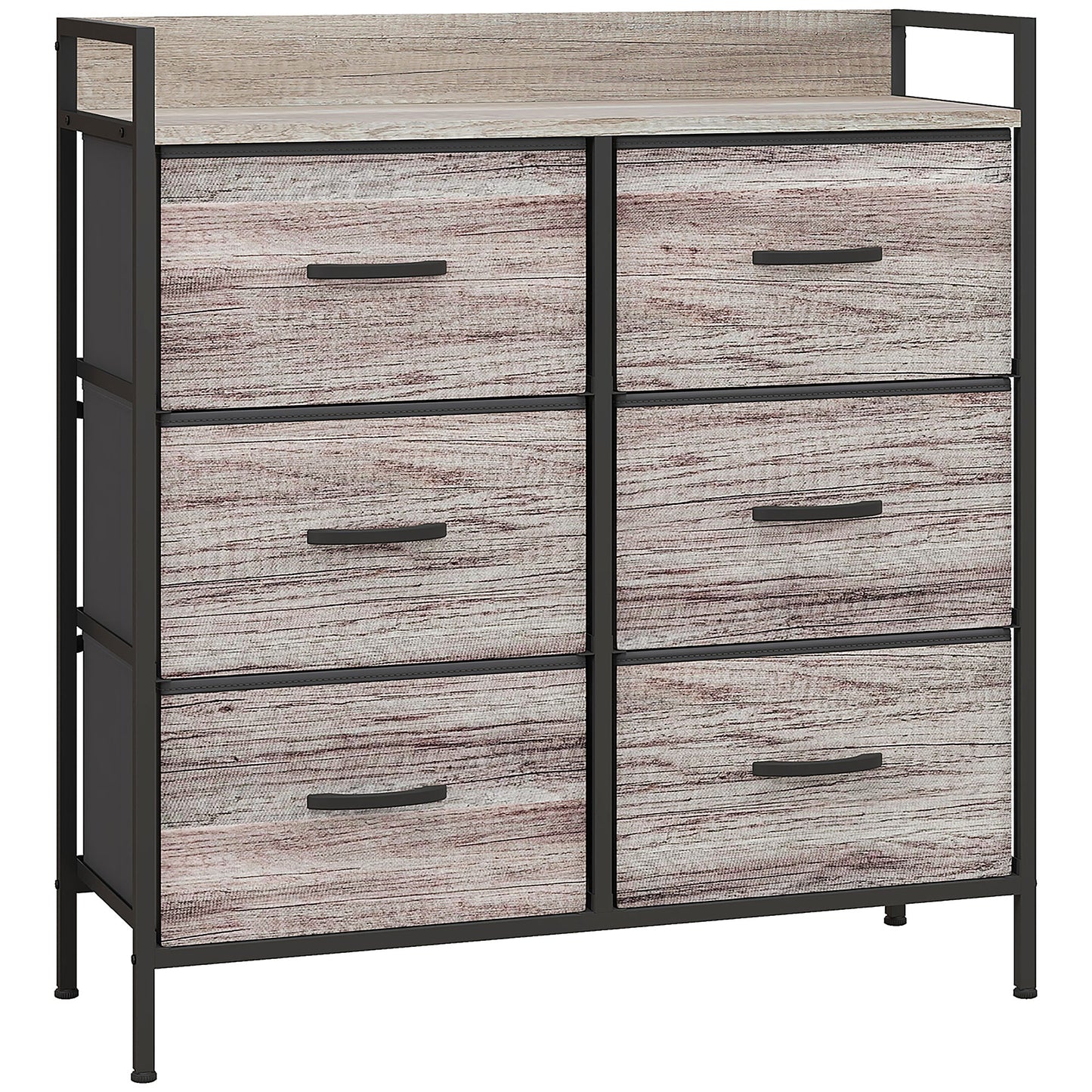 Photo of HOMCOM Rustic Chest of Six Fabric Drawers - Grey Wood Effect in Effect colour on a white background