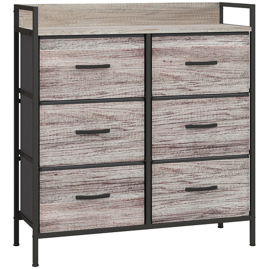 Photo of HOMCOM Rustic Chest of Six Fabric Drawers - Grey Wood Effect in Effect colour on a white background