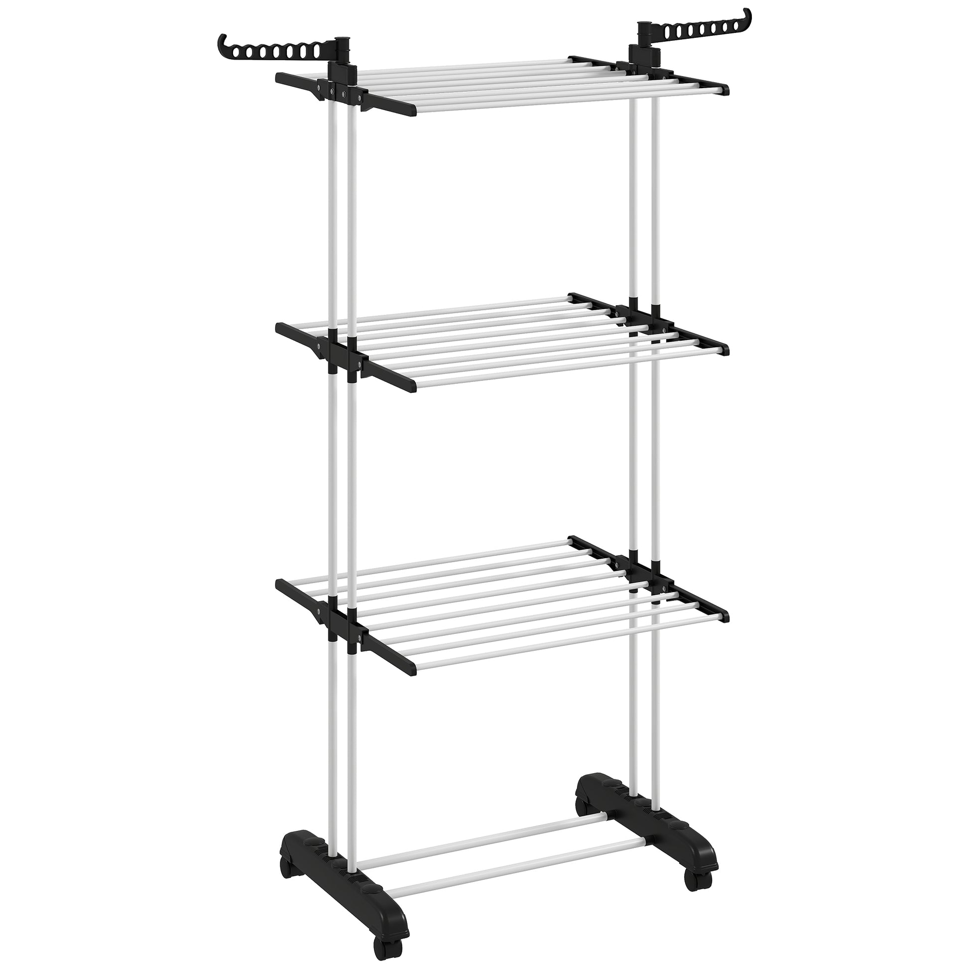 Photo of HOMCOM Foldable Clothes Drying Rack, 4-Tier Steel Garment Laundry Rack with Castors for Indoor and Outdoor Use, Black in Black colour on a white background