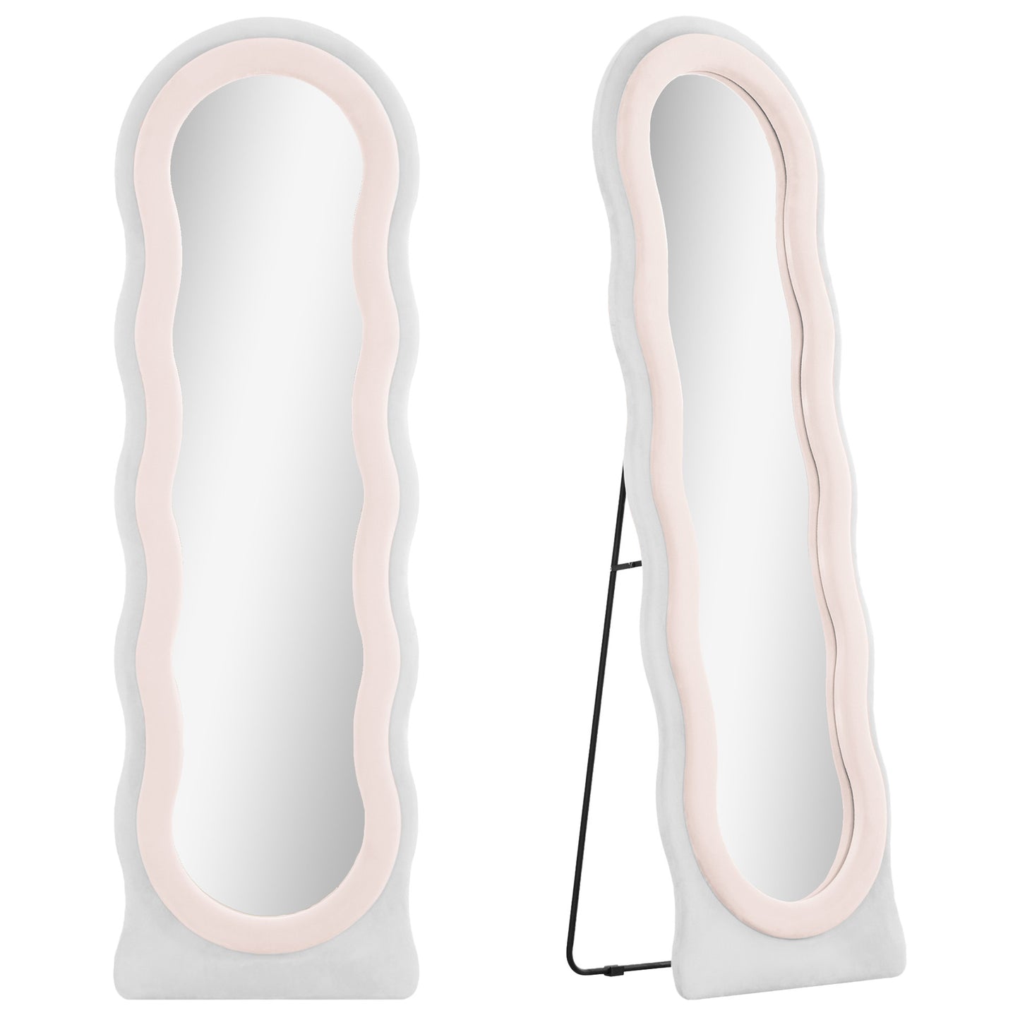 Photo of HOMCOM Wavy Velvet-Feel Full Length Mirror - Pink in Pink colour on a white background