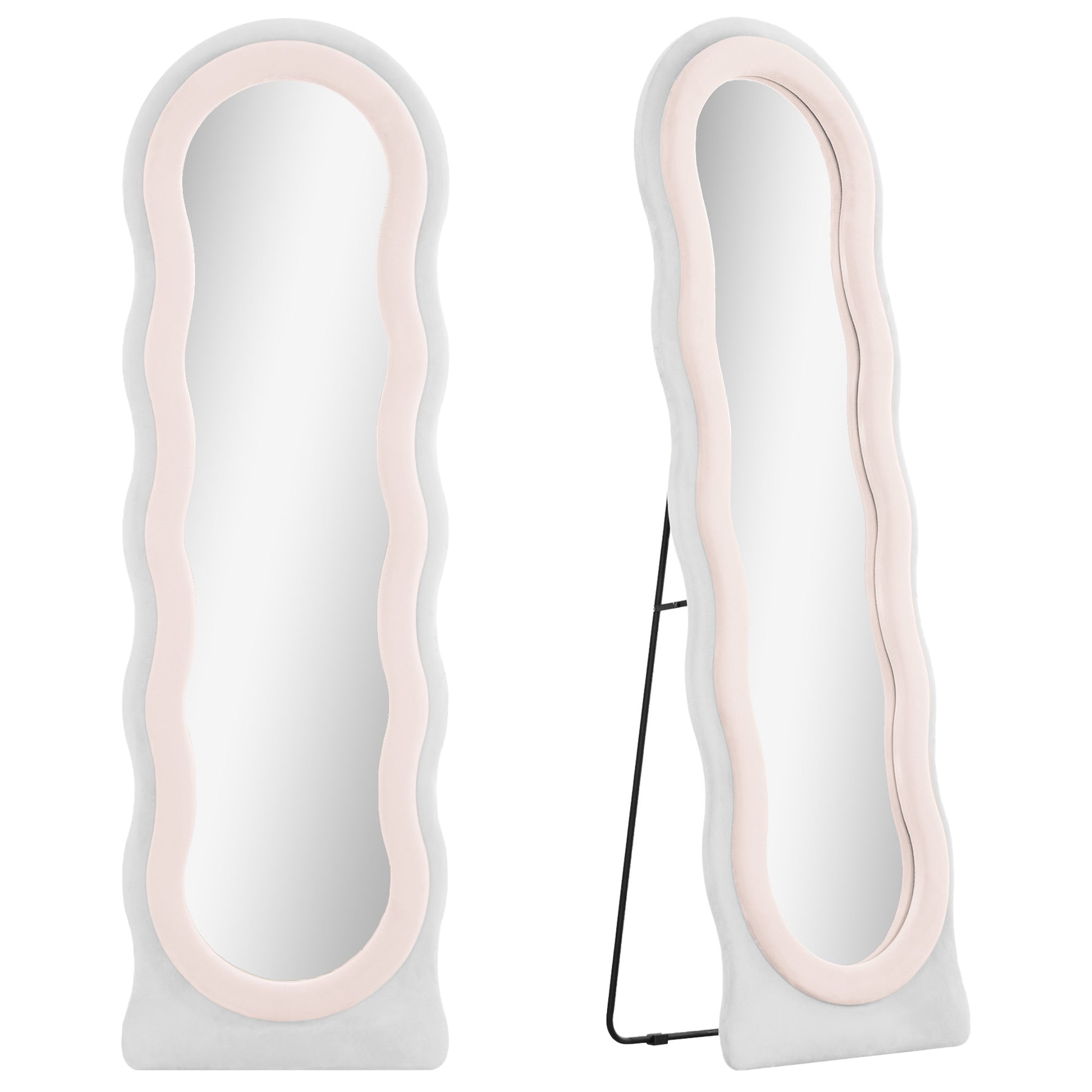 Photo of HOMCOM Wavy Velvet-Feel Full Length Mirror - Pink in Pink colour on a white background