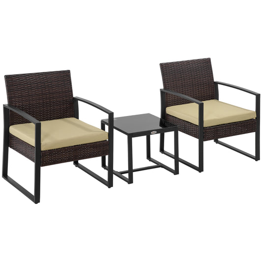 Photo of Outsunny 3 pcs PE Rattan Wicker Garden Furniture Patio Bistro Set Weave Conservatory Sofa Coffee Table and Chairs Set Beige in Beige colour on a white background