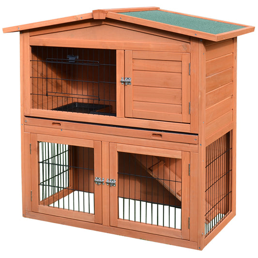Photo of PawHut Rabbit Hutch Outdoor Guinea Pig Hutch 2-Tier Bunny Cage with No-Leak Tray 100.5 x 55 x 101 cm in cm colour on a white background