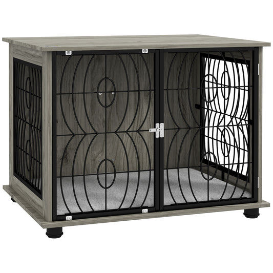 Photo of PawHut Indoor Dog Crate Furniture End Table w/ Plush Washable Cushion, Lockable Door, for Medium Dogs in Dogs colour on a white background