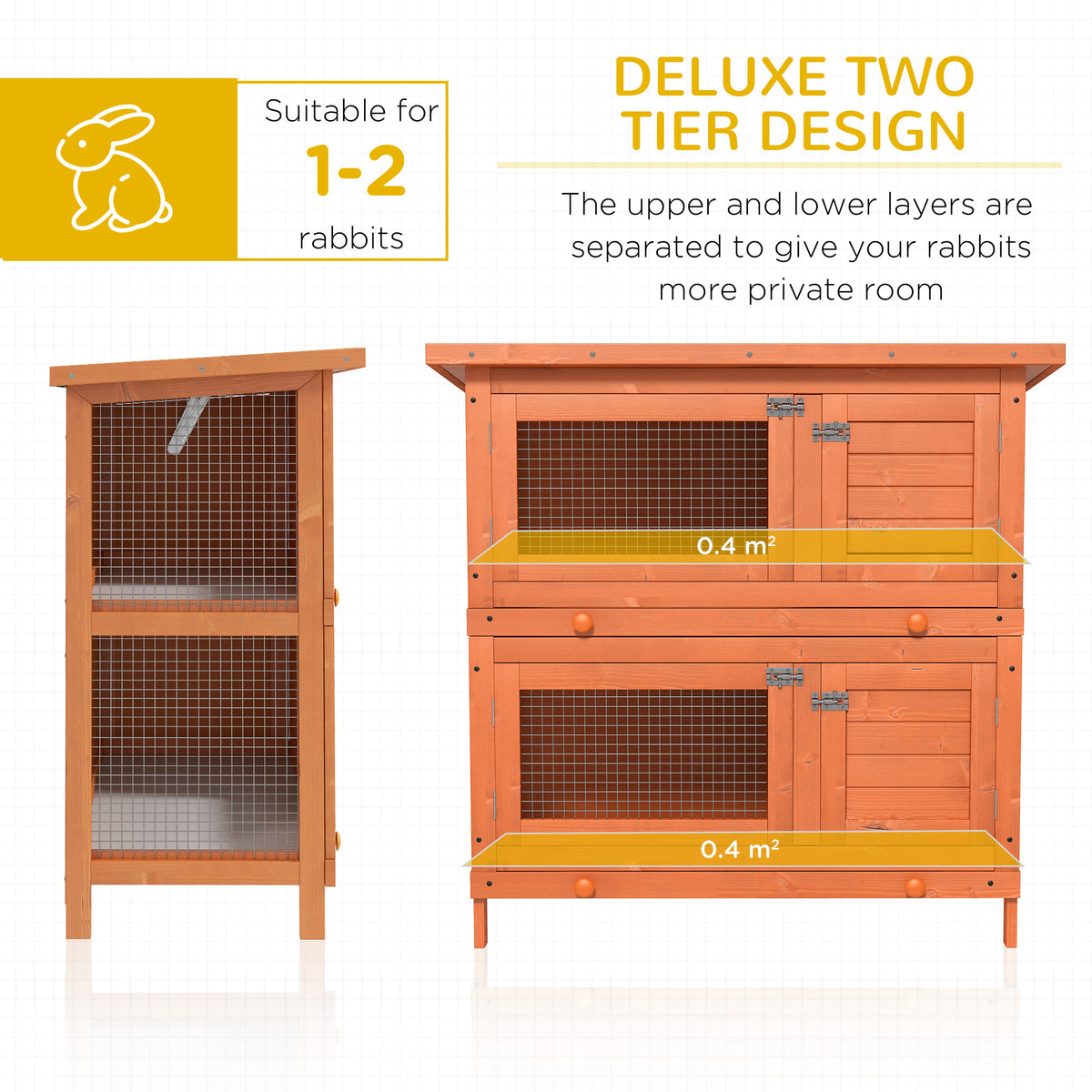 PawHut 2-Tier Rabbit Hutch with Separate Living Levels & Slide-Out Tray, 90 x 45 x 90 cm, Natural Wood Finish