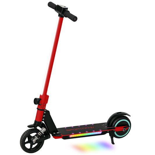 Photo of SPORTNOW Folding Electric Scooter for Kids, with Dual Brakes, Front Suspension, LED Colourful Lights, Red in Red colour on a white background