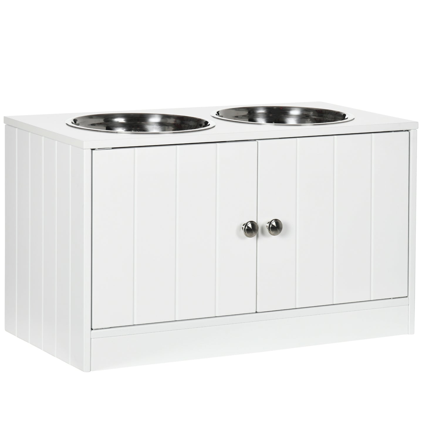 Photo of PawHut Raised Pet Feeder, with Two Bowls, Storage - White in White colour on a white background