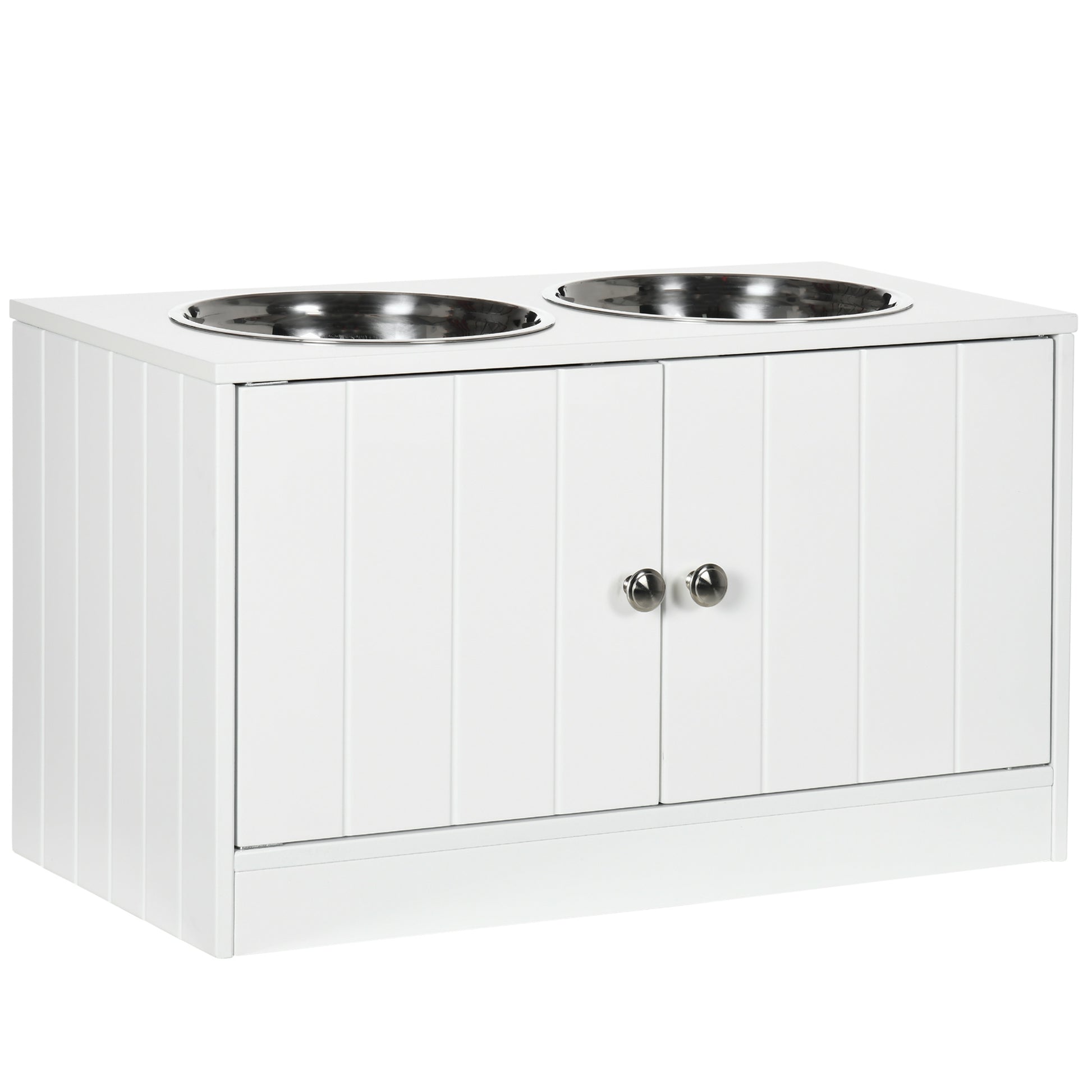 Photo of PawHut Raised Pet Feeder, with Two Bowls, Storage - White in White colour on a white background