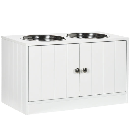 Photo of PawHut Raised Pet Feeder, with Two Bowls, Storage - White in White colour on a white background
