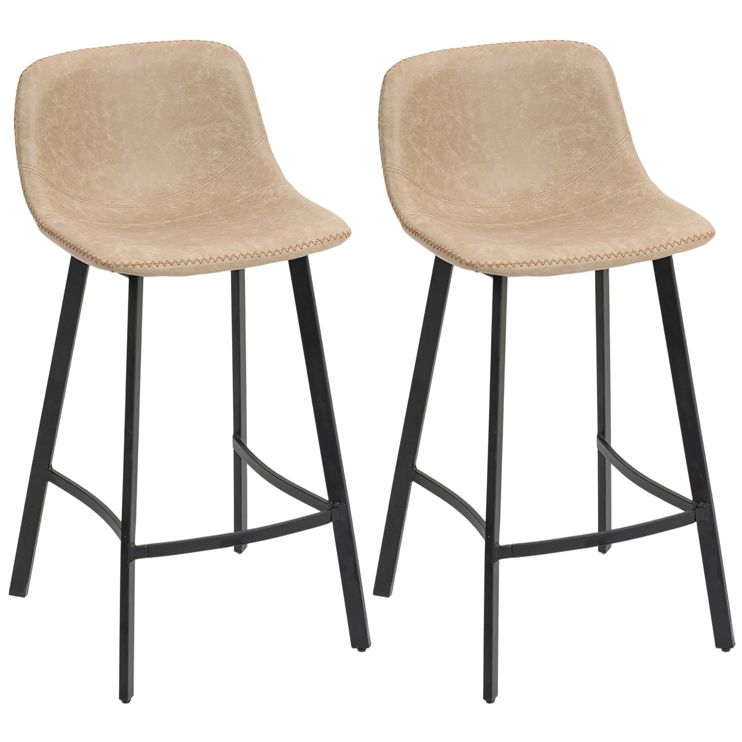 Photo of HOMCOM Bar Stools Set of 2, PU Leather Dining Stools with Backrest, Footrest, for Kitchen, Counter, Breakfast Bar, Light Brown in Brown colour on a white background