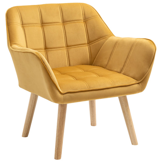 Photo of HOMCOM Accent Chair, Velvet Upholstered Vanity Tub Chair with Flared Armrests, Slanted Back, Solid Wood Legs, Comfy Padding Armchair, Home Bedroom Furniture Seating, Yellow in Yellow colour on a white background