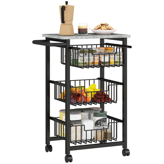 Photo of HOMCOM Three Basket Mobile Kitchen Island, with Brakes - Grey/Black in Grey/Black colour on a white background