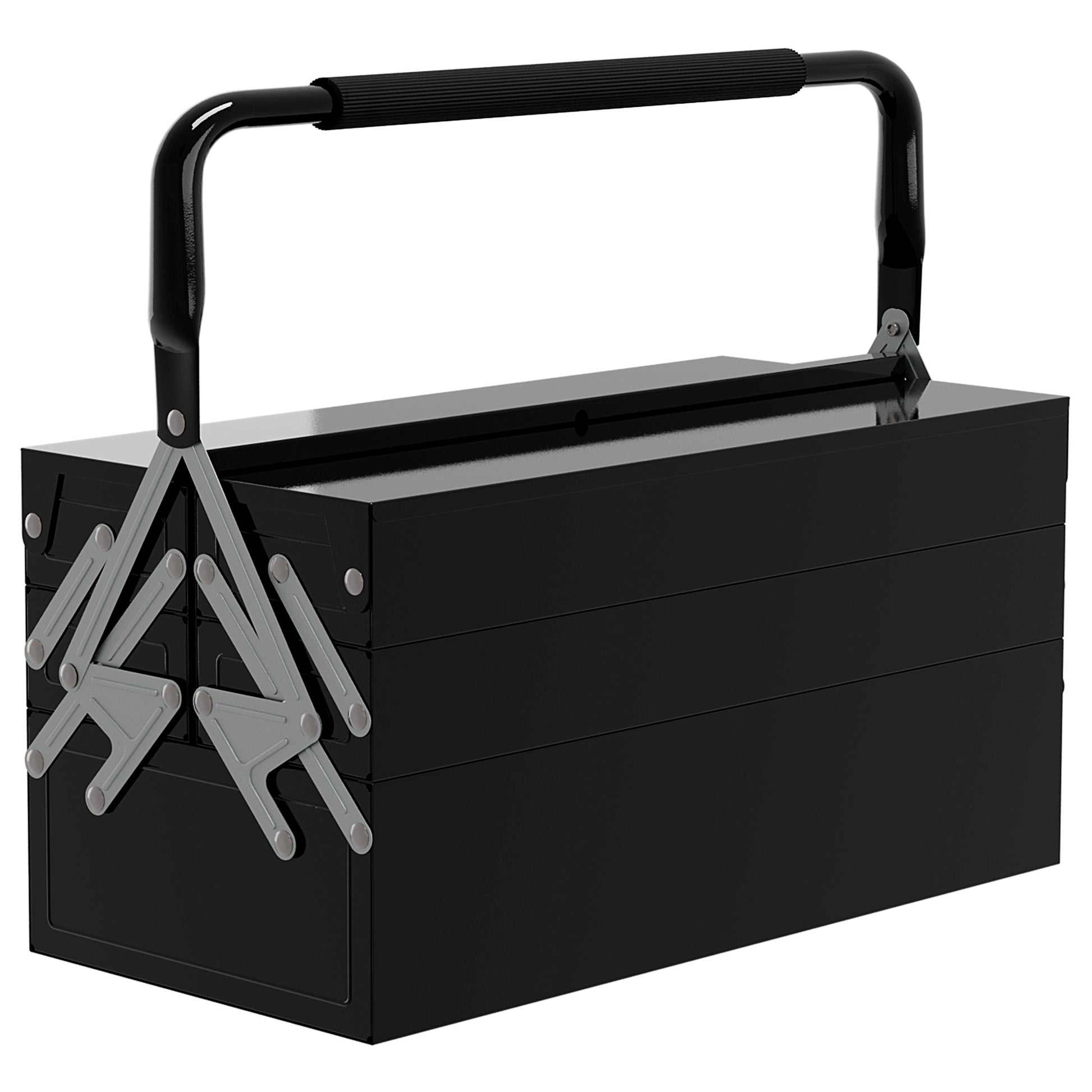 Photo of DURHAND 3 Tier Metal Toolbox, 5 Tray Professional Portable Tool Box with Carry Handle for Workshop, 45cmx20cmx34.5cm, Black in Black colour on a white background