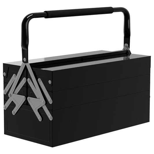 Photo of DURHAND 3 Tier Metal Toolbox, 5 Tray Professional Portable Tool Box with Carry Handle for Workshop, 45cmx20cmx34.5cm, Black in Black colour on a white background