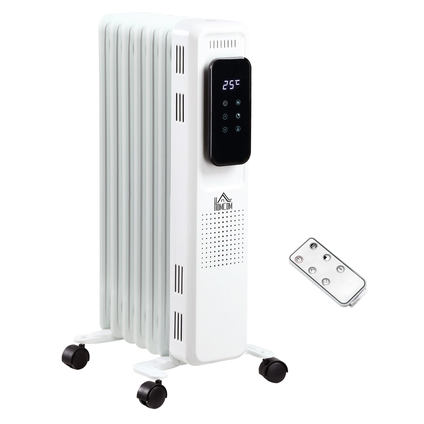 Photo of HOMCOM 1500W Oil Filled Radiator, 7 Fin Portable Electric Heater with LED Display, 24H Timer, 3 Heat Settings, Adjustable Thermostat, Safety Cut off, Remote Control, White in White colour on a white background