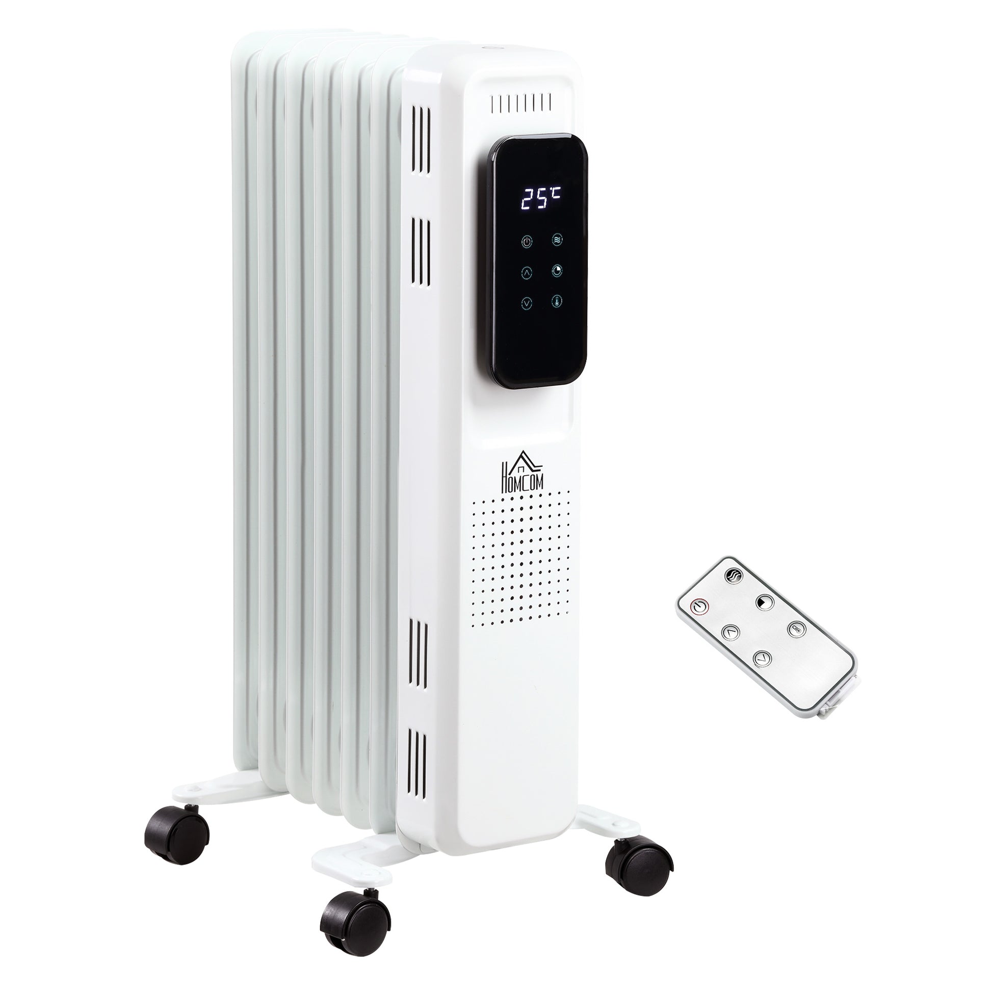 Photo of HOMCOM 1500W Oil Filled Radiator, 7 Fin Portable Electric Heater with LED Display, 24H Timer, 3 Heat Settings, Adjustable Thermostat, Safety Cut off, Remote Control, White in White colour on a white background