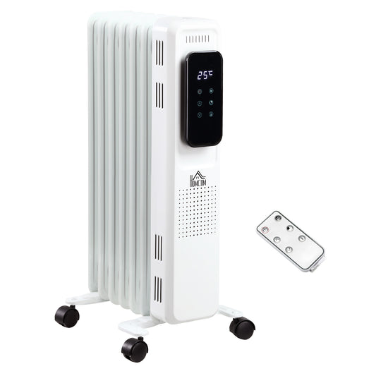 Photo of HOMCOM 1500W Oil Filled Radiator, 7 Fin Portable Electric Heater with LED Display, 24H Timer, 3 Heat Settings, Adjustable Thermostat, Safety Cut off, Remote Control, White in White colour on a white background