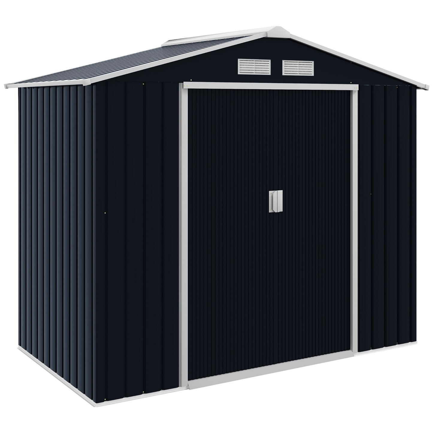 Photo of Outsunny 7 x 4ft Weatherproof Shed, Outdoor Bike Storage Shed with Ventilation Slots, Foundation Kit and Lockable Double Doors, Dark Grey in Grey colour on a white background