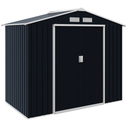 Photo of Outsunny 7 x 4ft Weatherproof Shed, Outdoor Bike Storage Shed with Ventilation Slots, Foundation Kit and Lockable Double Doors, Dark Grey in Grey colour on a white background