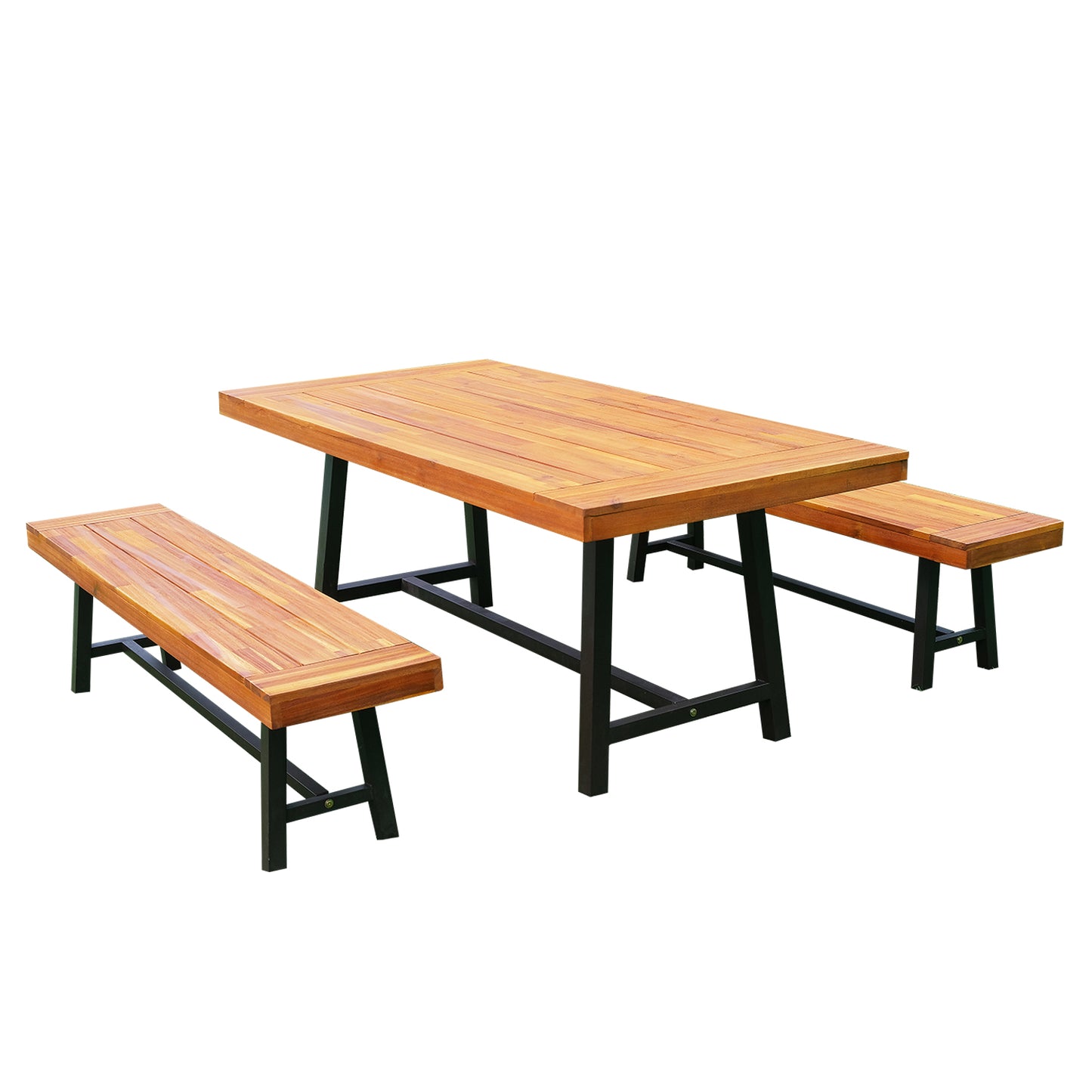 Photo of Outsunny Garden 3 Pieces Acacia Wood Picnic Table and 2 Benches Set Dining Trestle Beer Table Patio Outdoor Indoor Furniture in Furniture colour on a white background