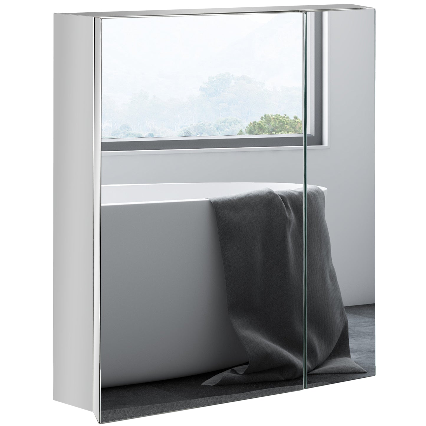 Photo of kleankin Bathroom Mirror Cabinet, Wall Mounted Medicine Cabinet with Hinged Door, Storage Shelves for Laundry Room in Room colour on a white background