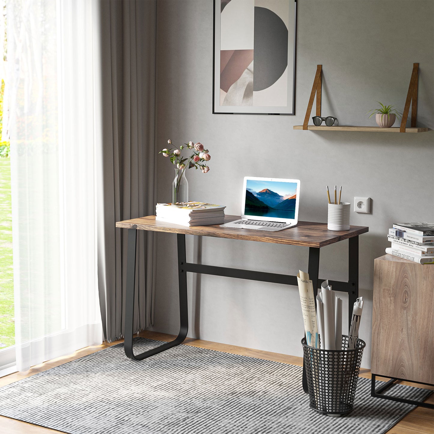 HOMCOM Industrial Writing Desk With Metal Legs, 115 x 58 x 74.5cm, Rustic Brown and Black