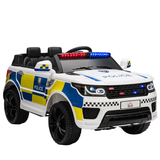 Photo of HOMCOM Ride on Police Kids Car 12V Electric Car for 3-6 Years with Remote Control Siren Flashing Lights Suspension, White in White colour on a white background