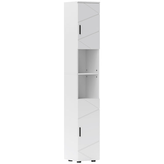 Photo of kleankin Line Embossed Tall Bathroom Storage Cabinet - White in White colour on a white background