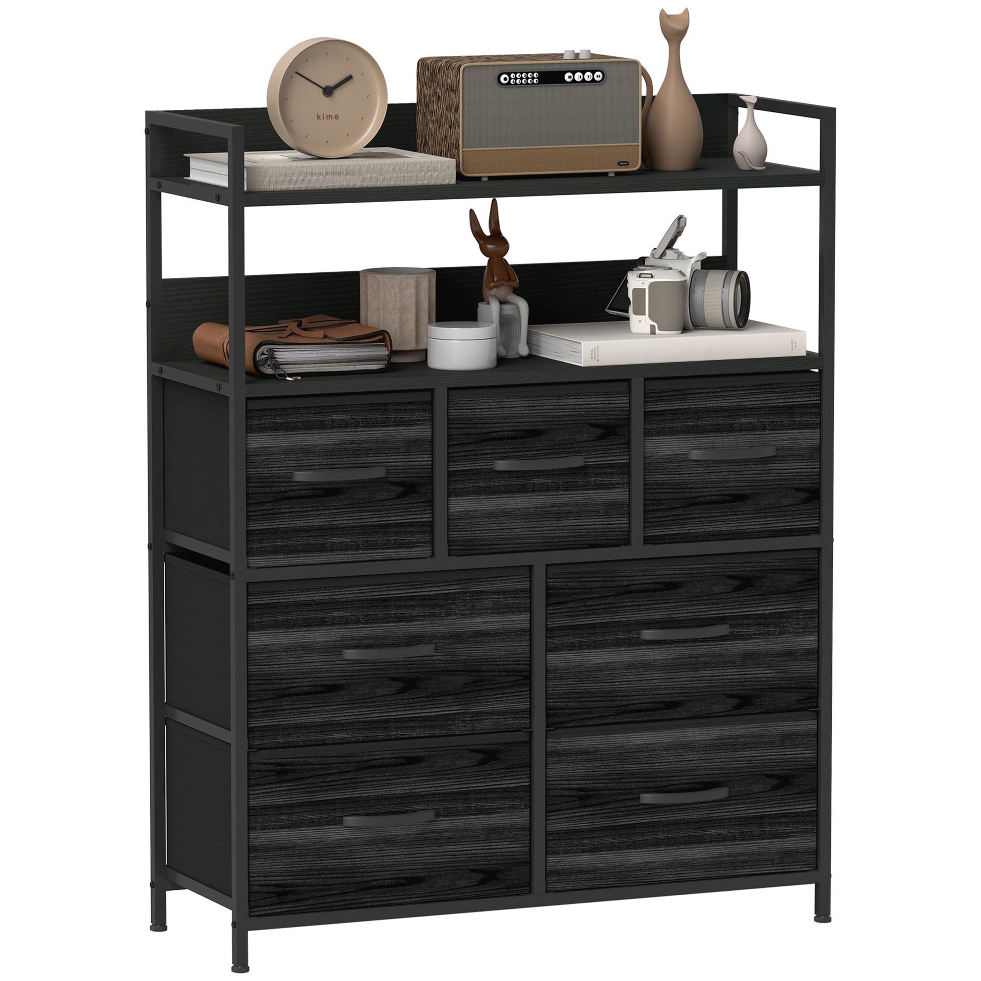 Photo of HOMCOM Rustic Chest of Seven Fabric Drawers - Black in Black colour on a white background