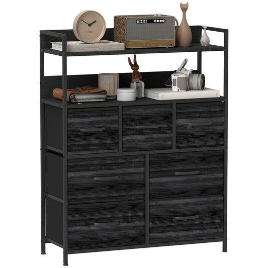 Photo of HOMCOM Rustic Chest of Seven Fabric Drawers - Black in Black colour on a white background