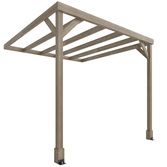 Photo of Outsunny Lean-To Wooden Pergola Kit, Decorative Garden Gazebo with Stable Structure and Concrete Anchors, 2.4 x 2.4m, Light Brown in Brown colour on a white background