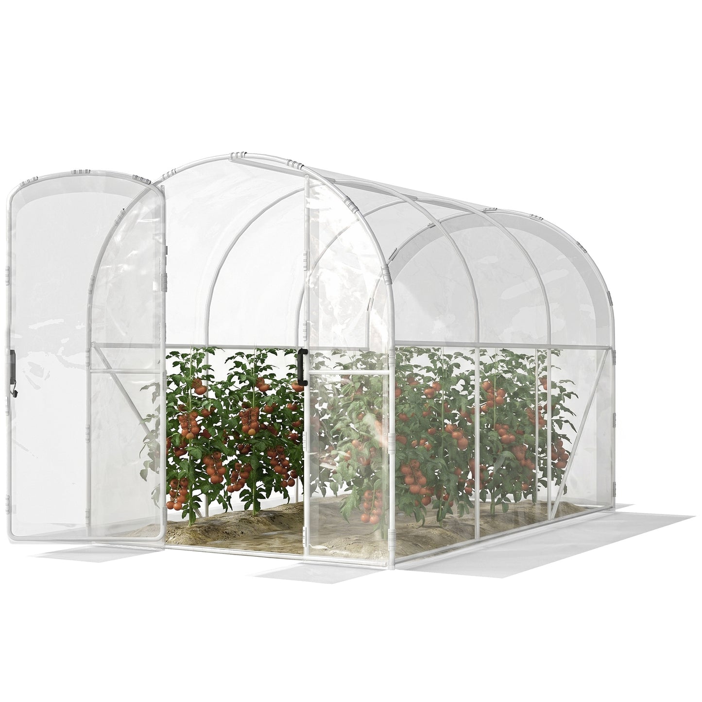 Photo of Outsunny Polytunnel Greenhouse Walk-in Grow House with PE Cover, Door and Galvanised Steel Frame, 3 x 2 x 2m, Clear in Clear colour on a white background