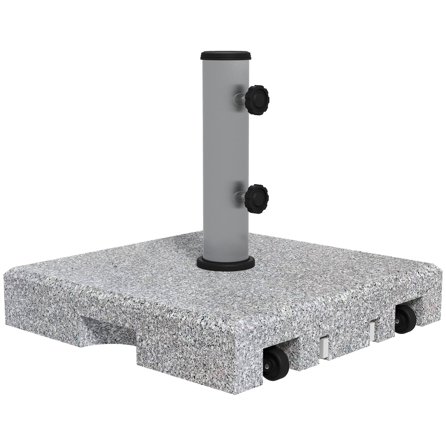 Photo of Outsunny Granite Parasol Base, 28kg Heavy Duty Square Umbrella Stand with Wheels, Retractable Handle, Stainless Steel Tube, Grey in Grey colour on a white background