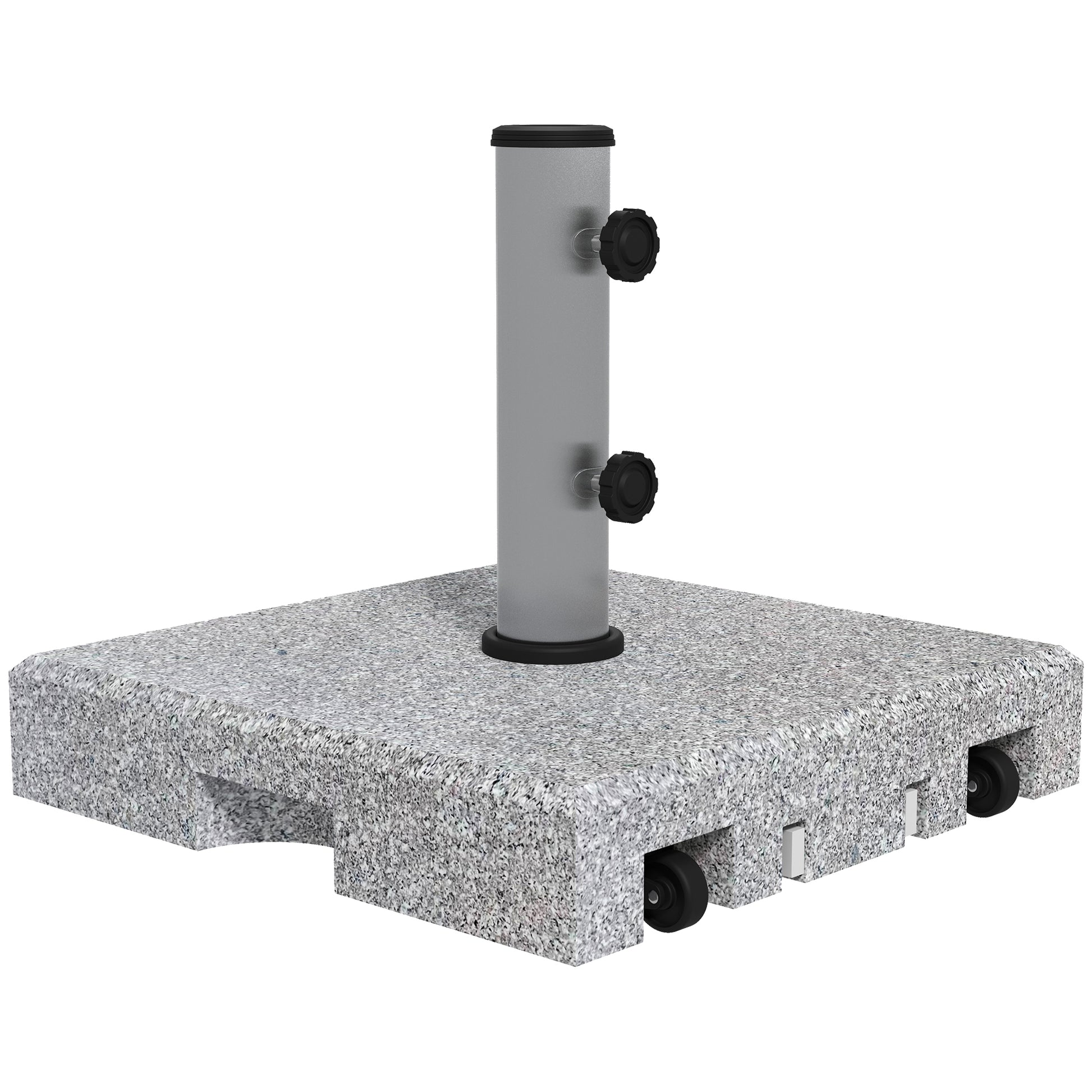 Photo of Outsunny Granite Parasol Base, 28kg Heavy Duty Square Umbrella Stand with Wheels, Retractable Handle, Stainless Steel Tube, Grey in Grey colour on a white background