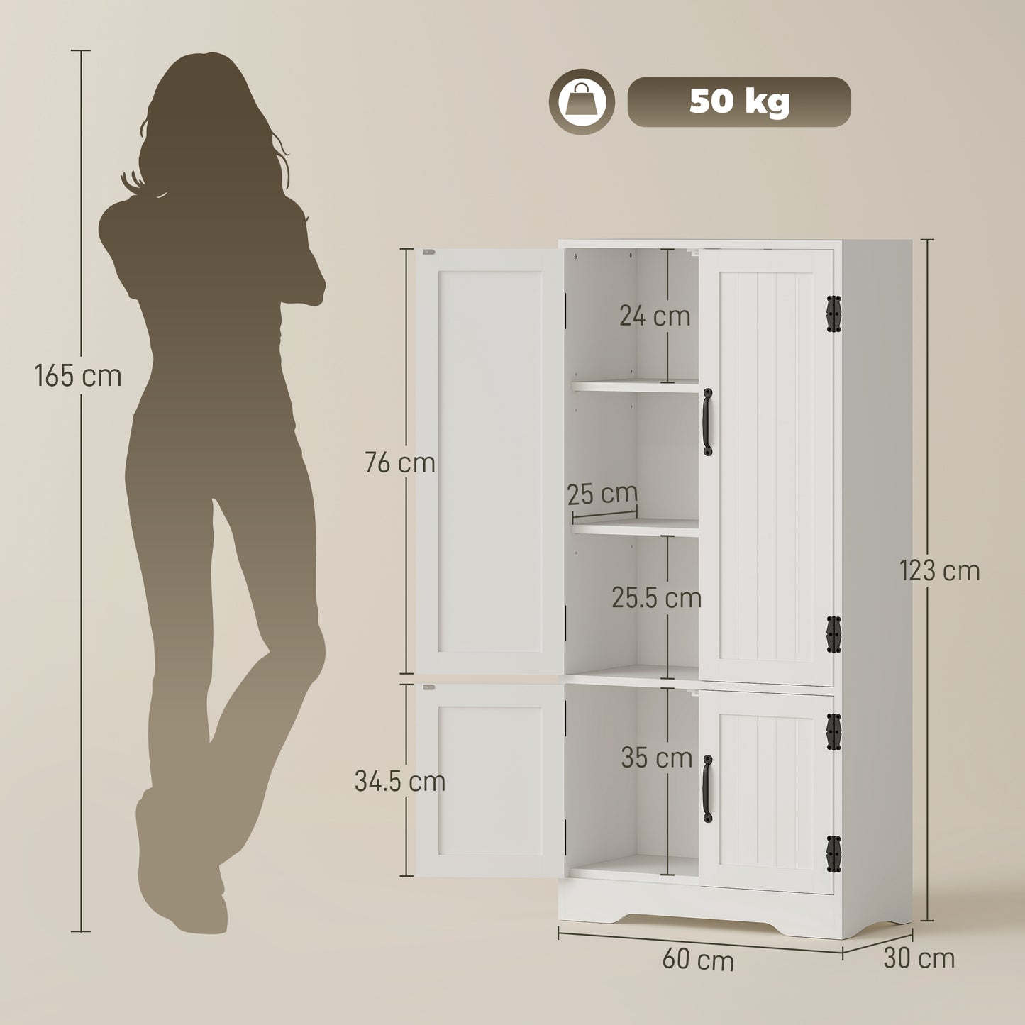 HOMCOM Accent Floor Storage Cabinet, Kitchen Cupboard Sideboard with Adjustable Shelves and 2 Lower Doors, White