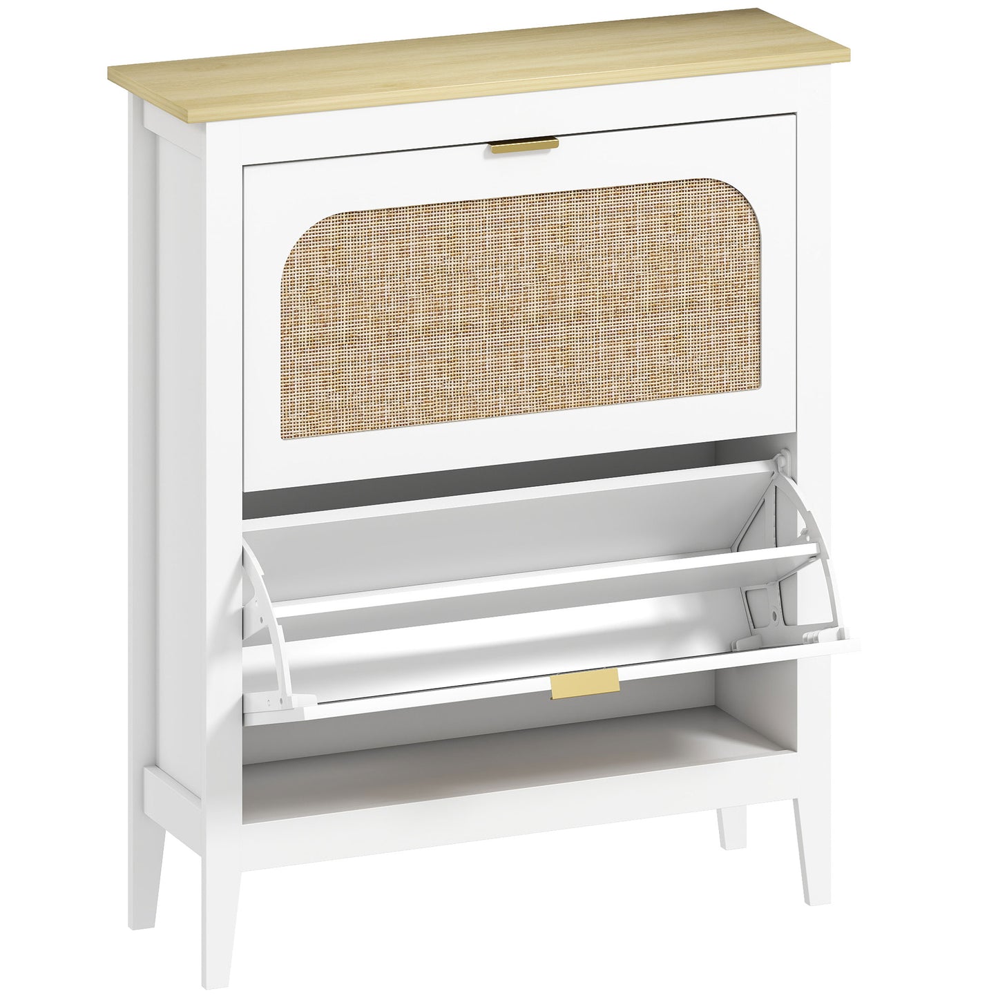 Photo of HOMCOM Narrow Shoe Cabinet, Boho Slim Shoe Storage Cabinet with 2 Flip Drawers, Holds 14 Pairs, White in White colour on a white background