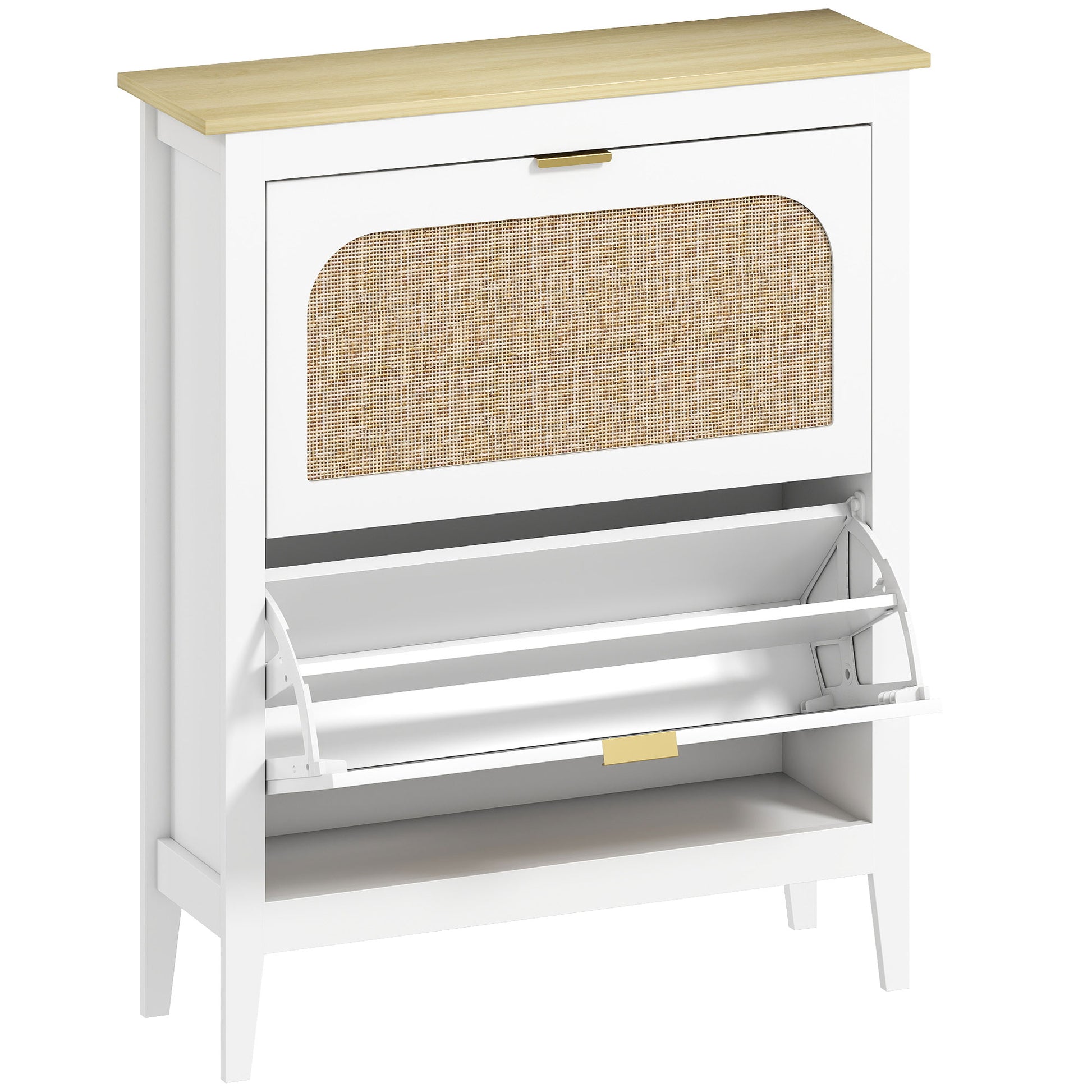 Photo of HOMCOM Narrow Shoe Cabinet, Boho Slim Shoe Storage Cabinet with 2 Flip Drawers, Holds 14 Pairs, White in White colour on a white background