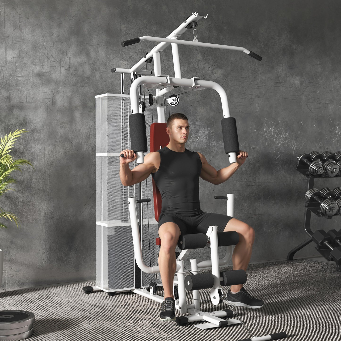 HOMCOM Home Multi Gym Large Multifunction Sturdy Strength Training Machine for Home Workout, White