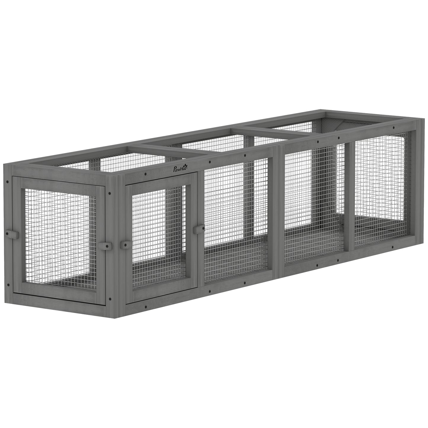 Photo of PawHut Outdoor Cat Tunnel, Wooden Play Cat Enclosure, Extendable Pet Run with 3 Doors, for Indoor and Outdoor Use, Grey in Grey colour on a white background